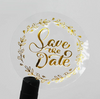 Label de 1.5" redondo clear con foil dorado.